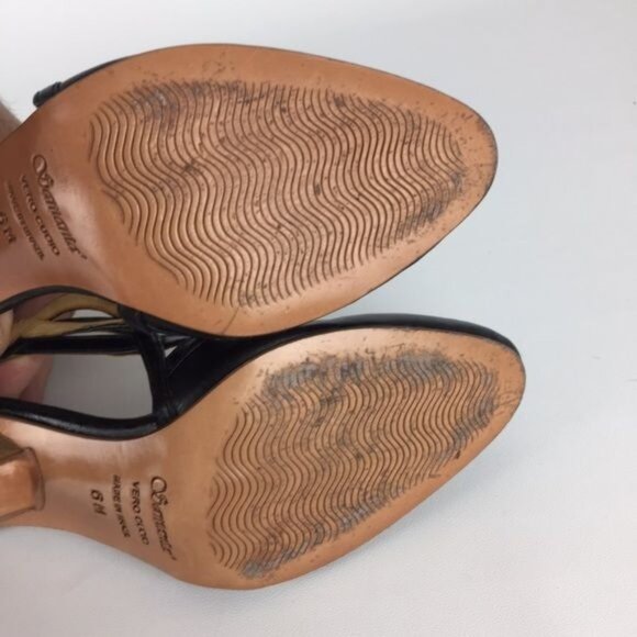 Samanta Womens Black Leather Pumps Heels Side Cutout Stacked Heel size 6 - Picture 6 of 15